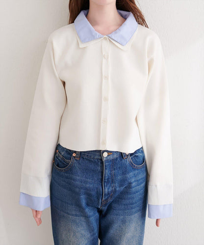 ニット衿レイヤードカーデ