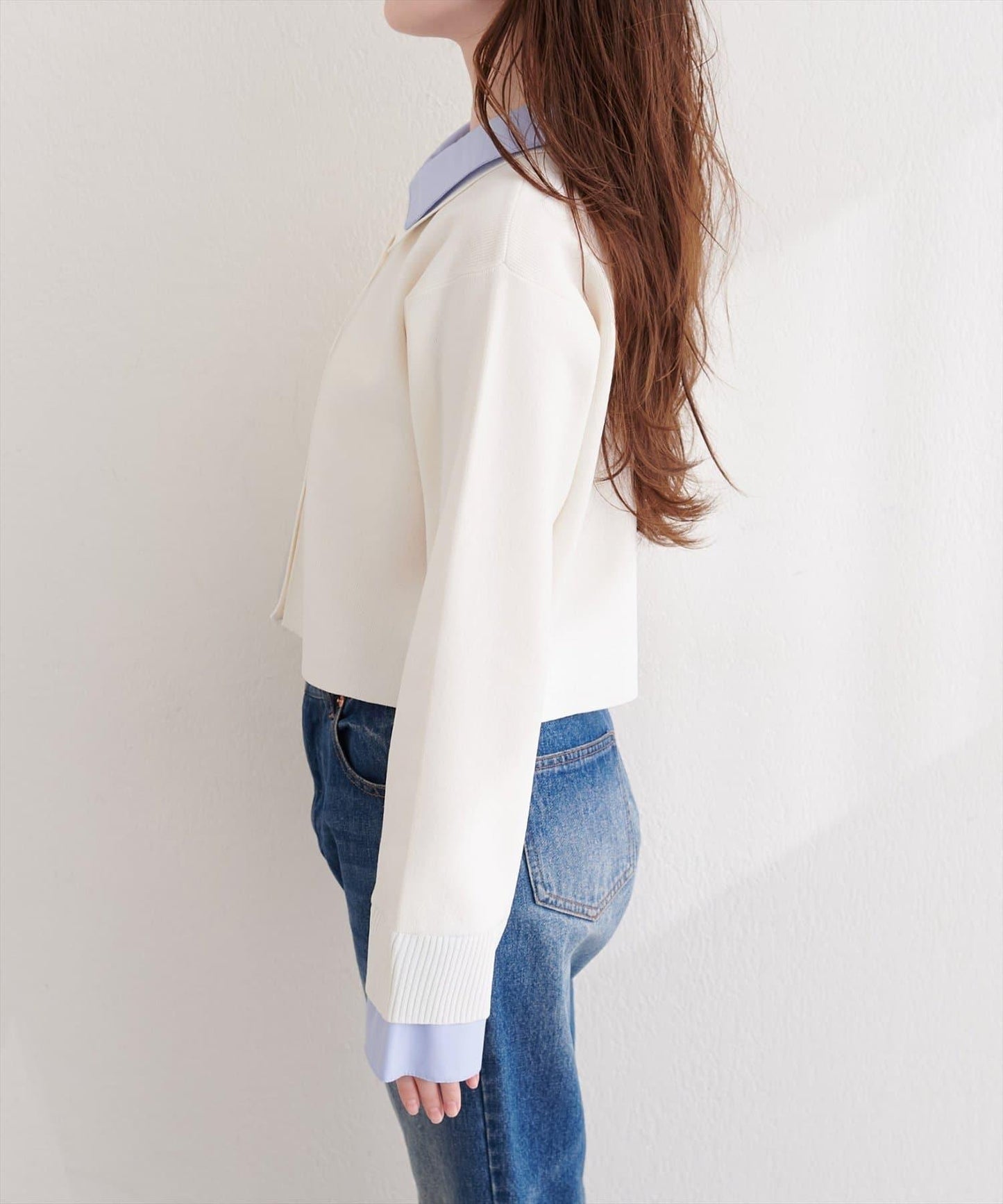 ニット衿レイヤードカーデ