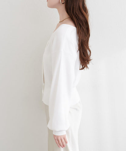 アシメデザイン釦カーデ