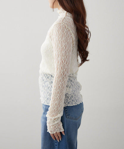 伸縮性バツグン!レースボトルネックプルオーバー