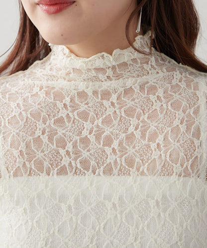 伸縮性バツグン!レースボトルネックプルオーバー