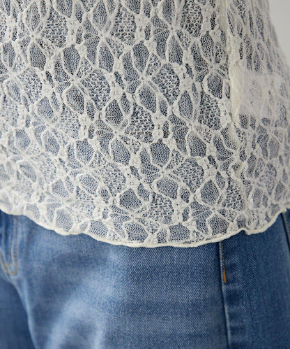 伸縮性バツグン!レースボトルネックプルオーバー