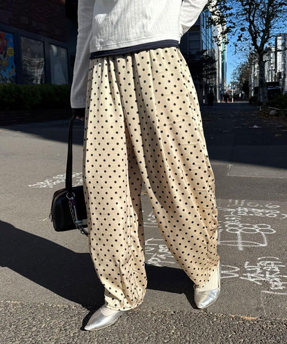 蕾絲口袋 弧形版型 圓點緞面 褲子