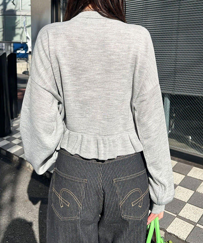 メッセージ刺繡ロゴフリルニットカーディガン