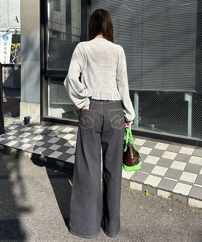 メッセージ刺繡ロゴフリルニットカーディガン