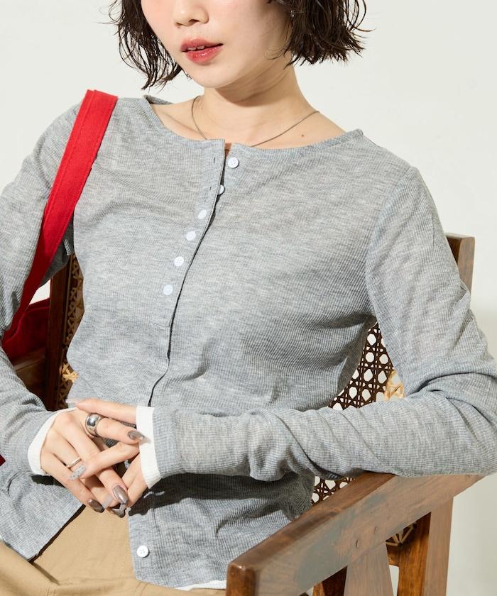 配色シアーリブボタンカーディガン【限定展開】