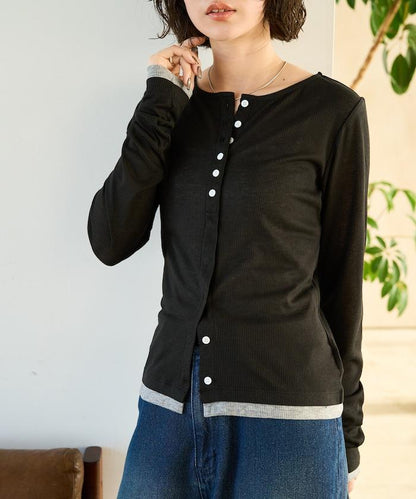 配色シアーリブボタンカーディガン【限定展開】