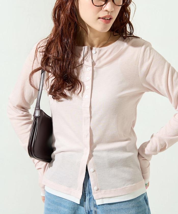 配色シアーリブボタンカーディガン【限定展開】