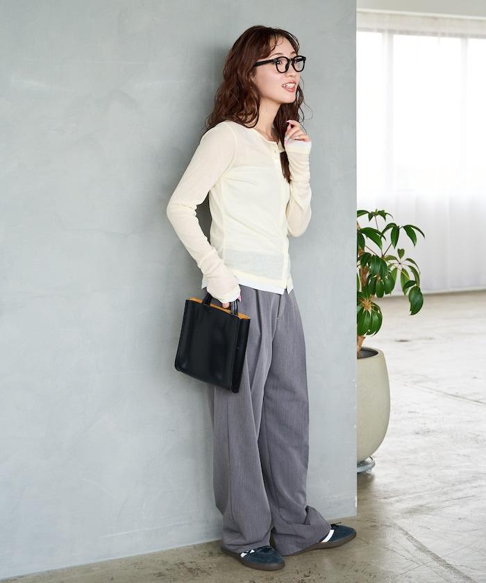 配色シアーリブボタンカーディガン【限定展開】