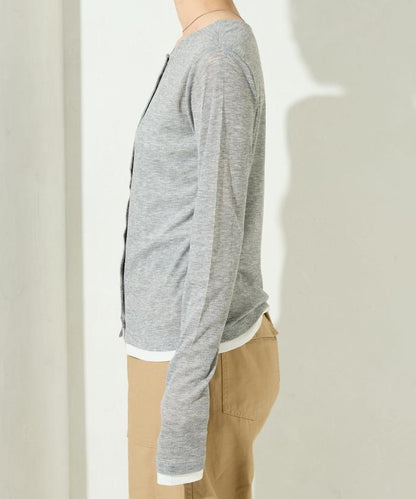 配色シアーリブボタンカーディガン【限定展開】