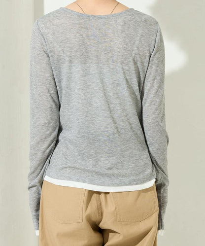 配色シアーリブボタンカーディガン【限定展開】