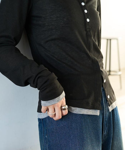 配色シアーリブボタンカーディガン【限定展開】