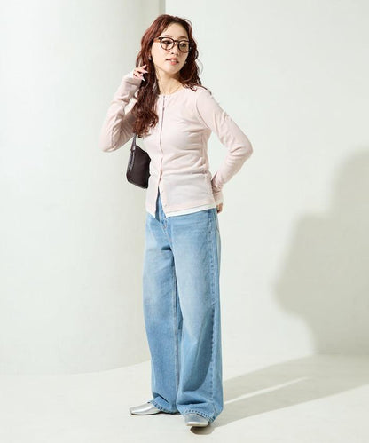 配色シアーリブボタンカーディガン【限定展開】