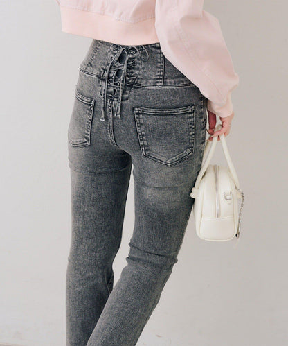 後レースアップフレアパンツ