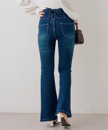 後レースアップフレアパンツ