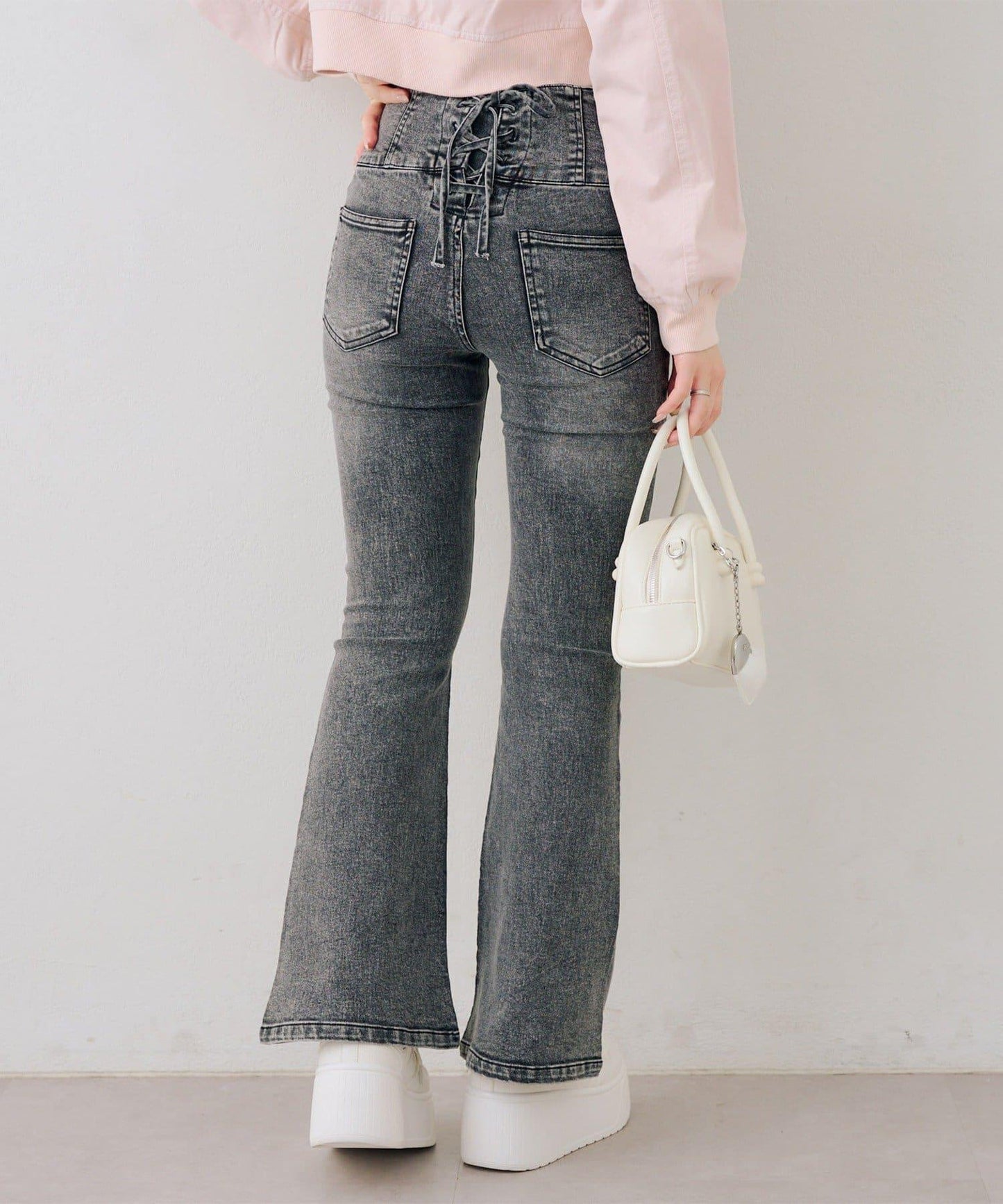 後レースアップフレアパンツ