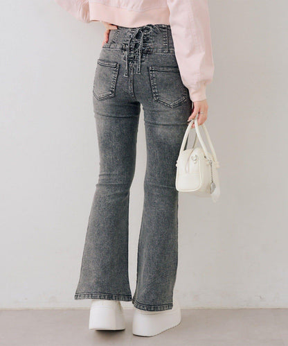 後レースアップフレアパンツ