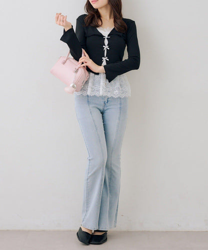 後レースアップフレアパンツ