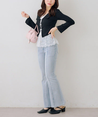 後レースアップフレアパンツ