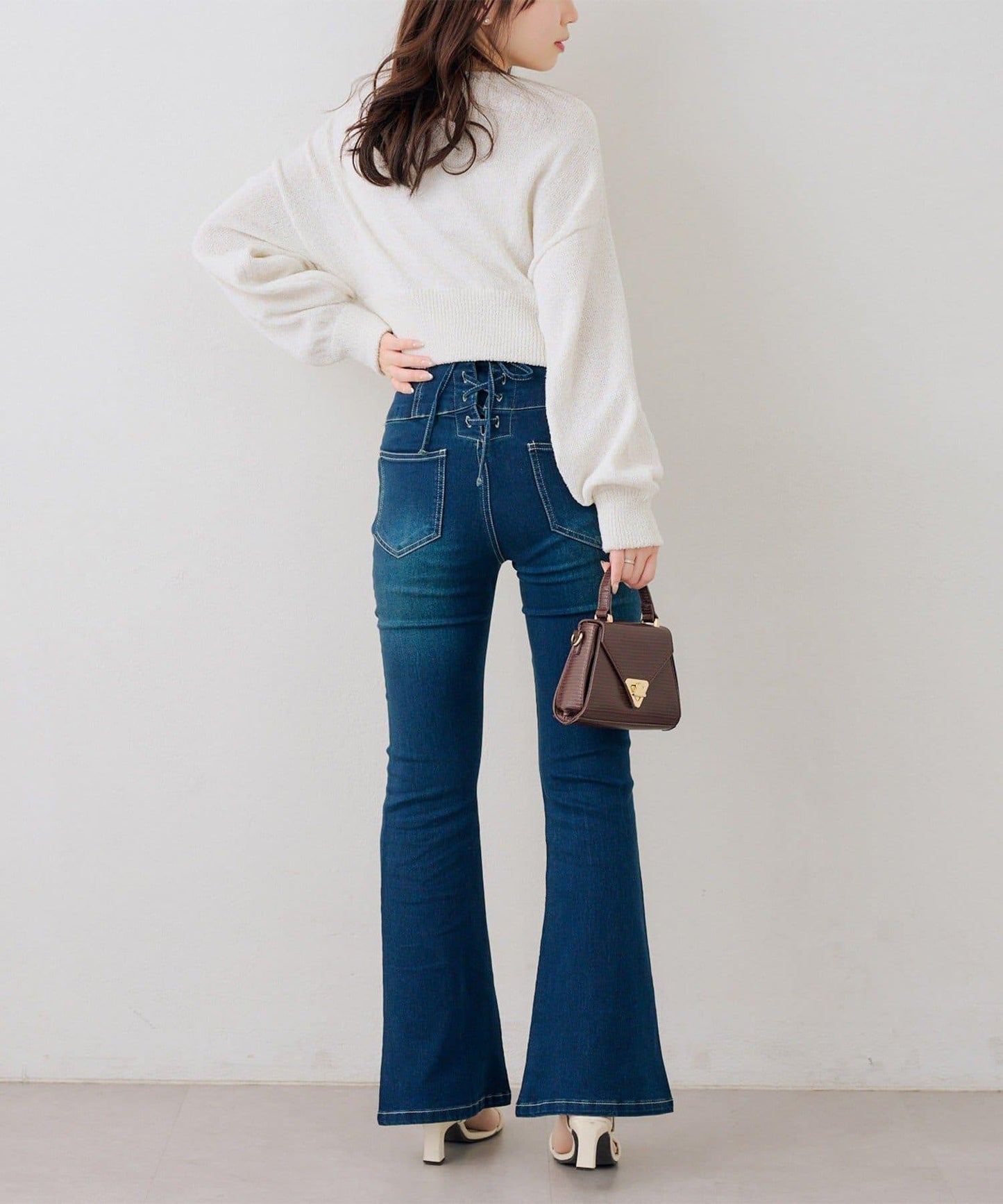 後レースアップフレアパンツ