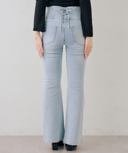 後レースアップフレアパンツ