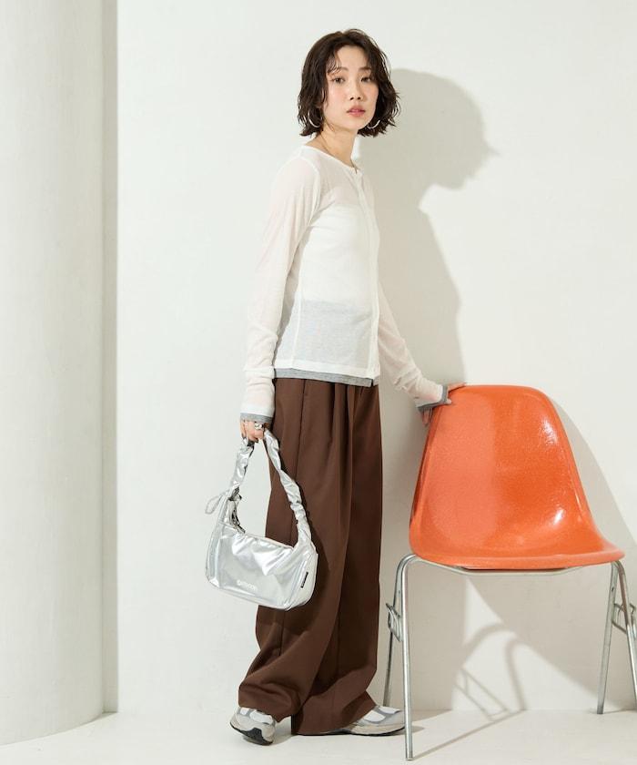 配色シアーリブボタンカーディガン【限定展開】