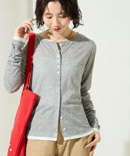 配色シアーリブボタンカーディガン【限定展開】