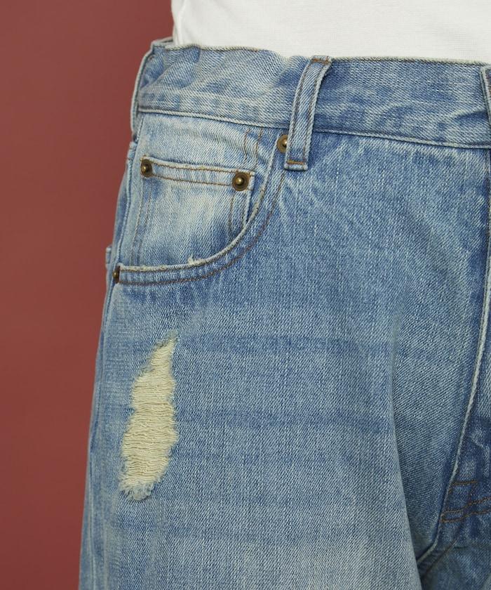 フラワー刺繍ワイドデニム