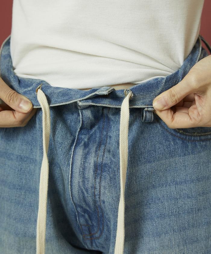 フラワー刺繍ワイドデニム