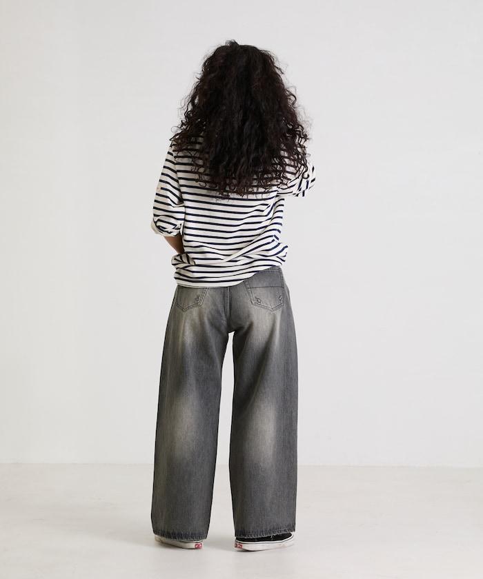 フラワー刺繍ワイドデニム