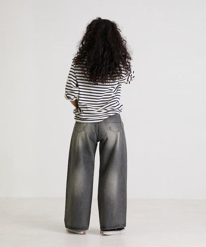 フラワー刺繍ワイドデニム