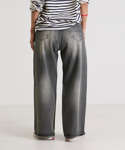 フラワー刺繍ワイドデニム