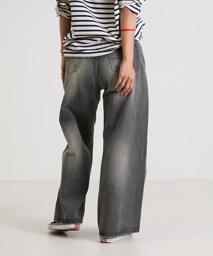 フラワー刺繍ワイドデニム