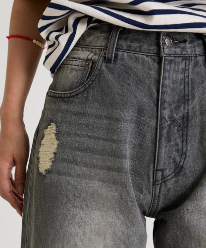 フラワー刺繍ワイドデニム