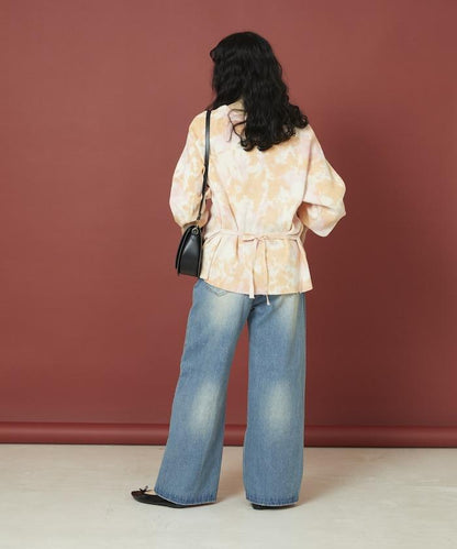 フラワー刺繍ワイドデニム