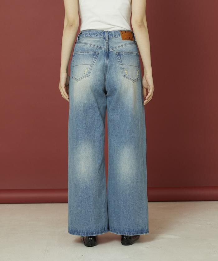 フラワー刺繍ワイドデニム