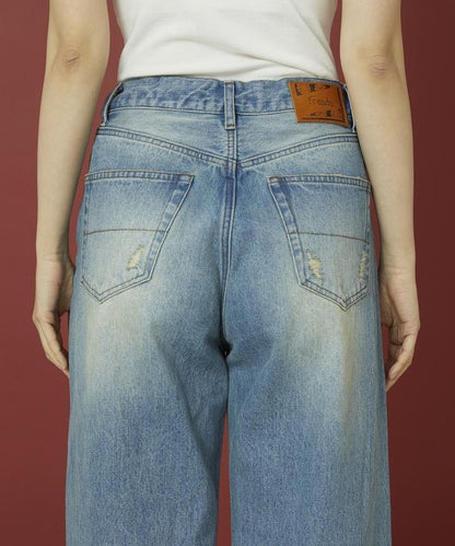 フラワー刺繍ワイドデニム