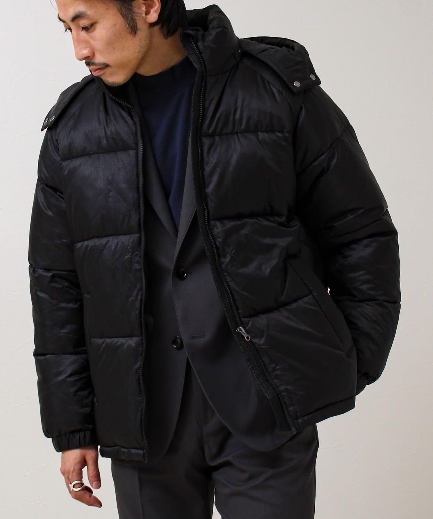 【可拆卸帽】透視感面料雙穿法中棉夾克