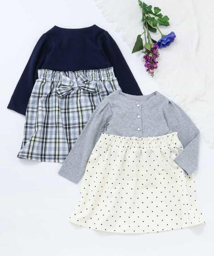 前扣拼接設計連衣裙