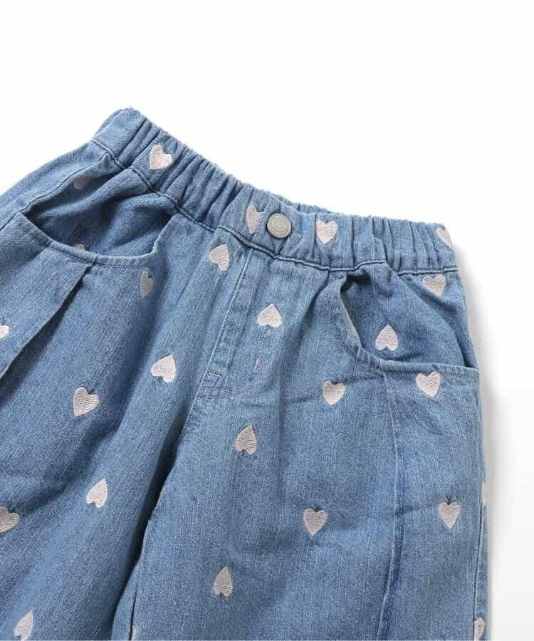 心形刺繡打褶 闊腿 九分褲