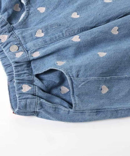 心形刺繡打褶 闊腿 九分褲