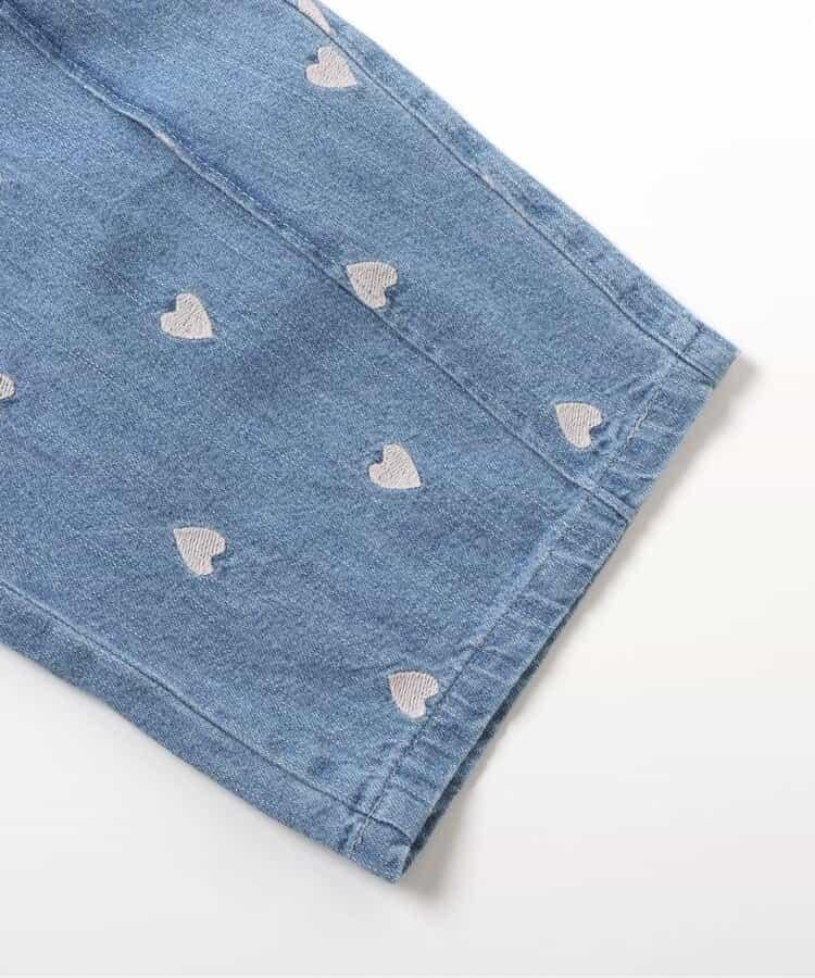 心形刺繡打褶 闊腿 九分褲