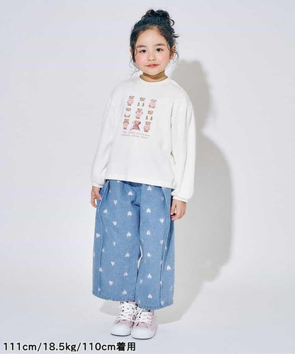 心形刺繡打褶 闊腿 九分褲