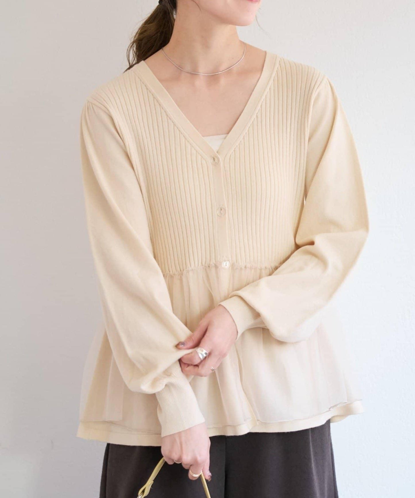 Kastane 鏤空網紗拼接針織開衫