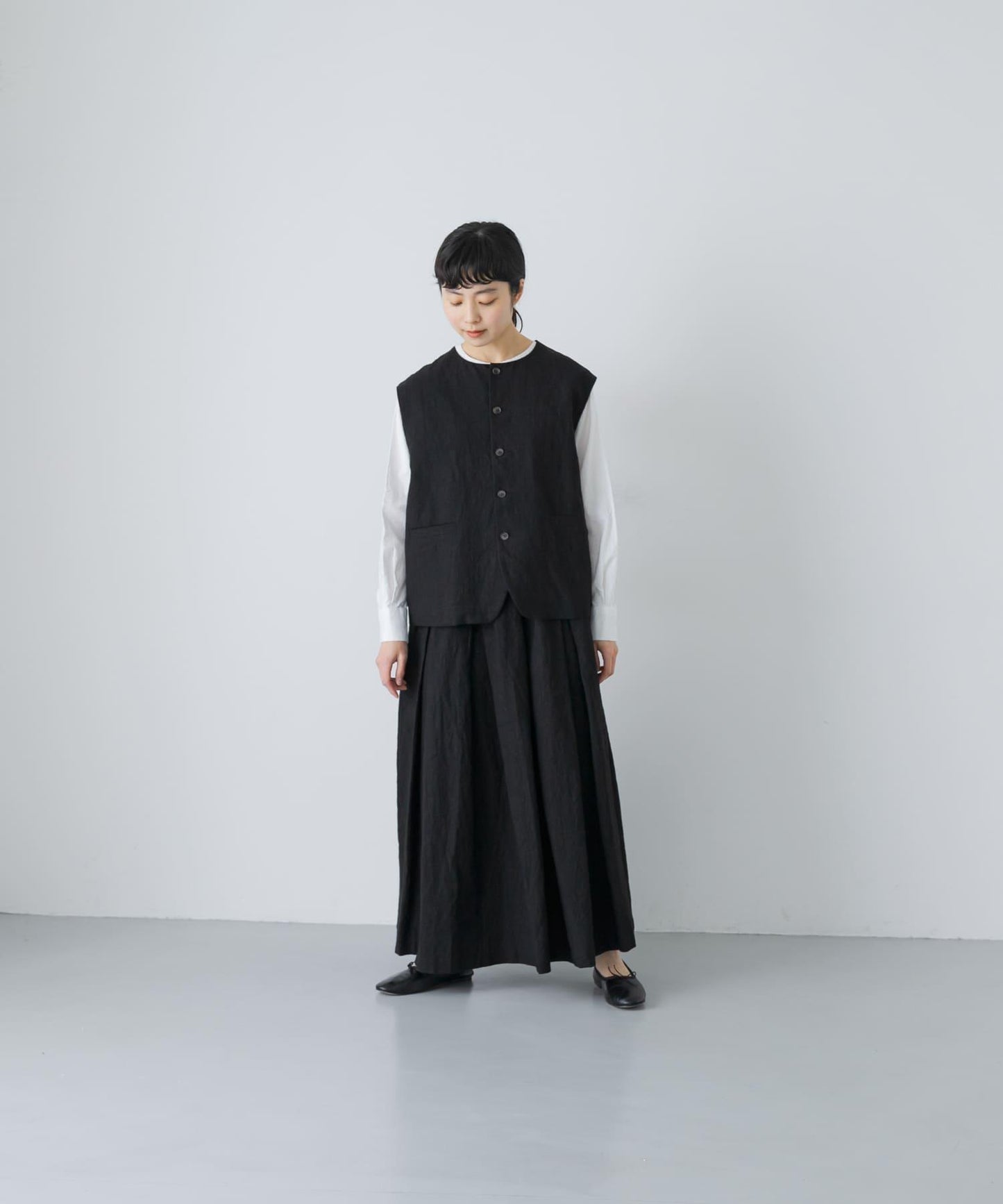 亞麻棉褶設計半身裙