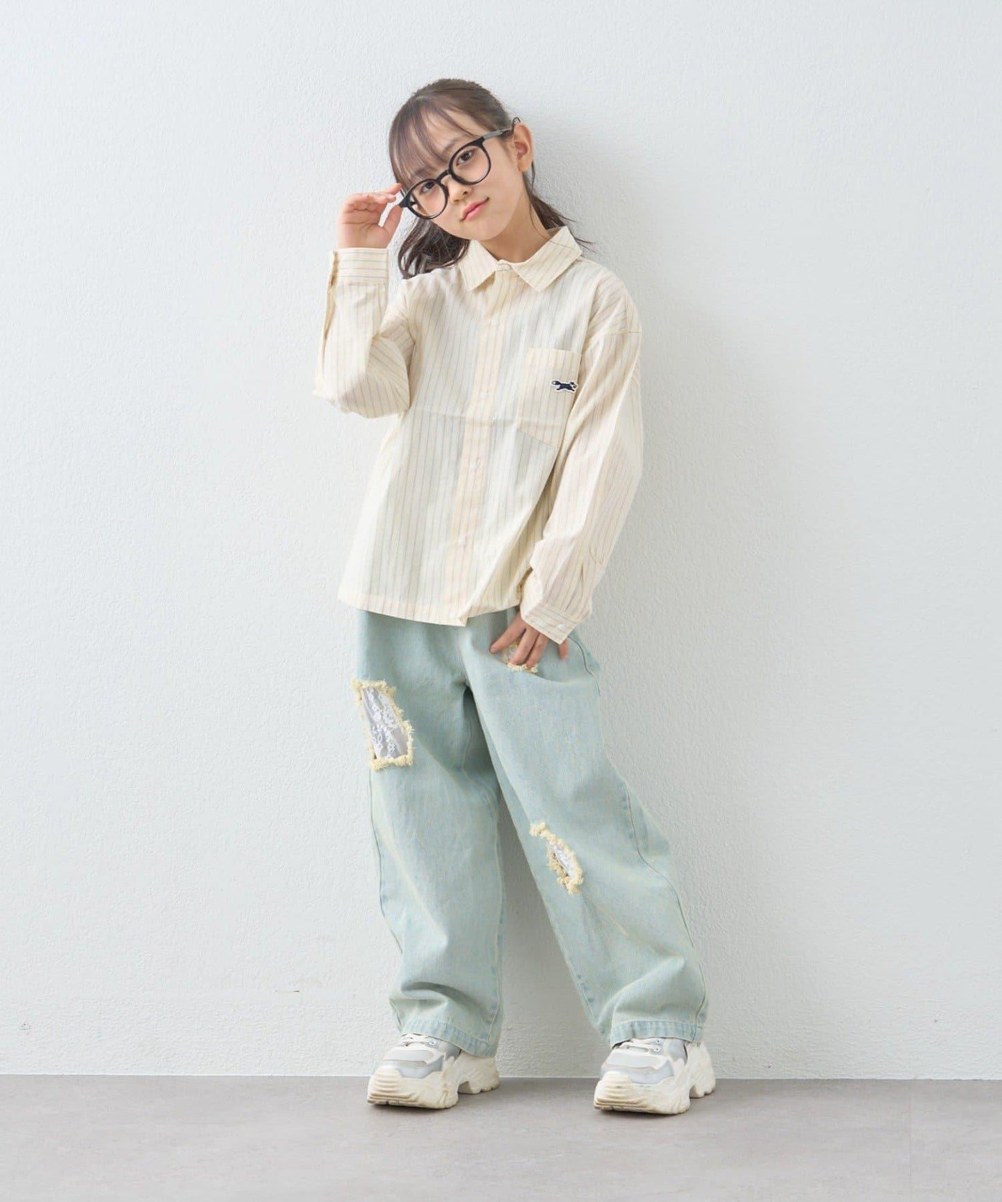 FOX×TYPY 條紋格紋圖案 兒童襯衫