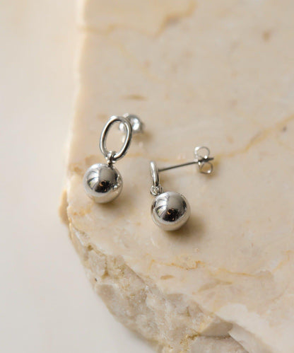 金屬過敏友好 不鏽鋼 圈環×圓珠設計 耳釘