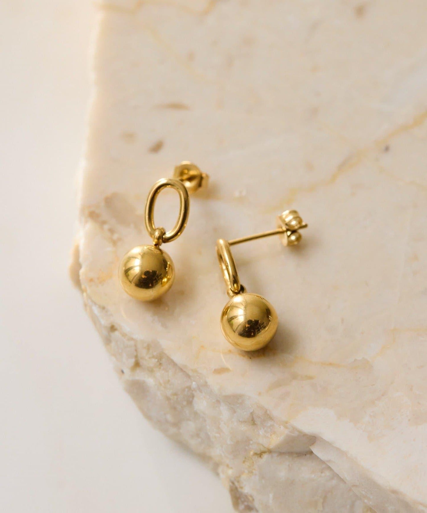 金屬過敏友好 不鏽鋼 圈環×圓珠設計 耳釘