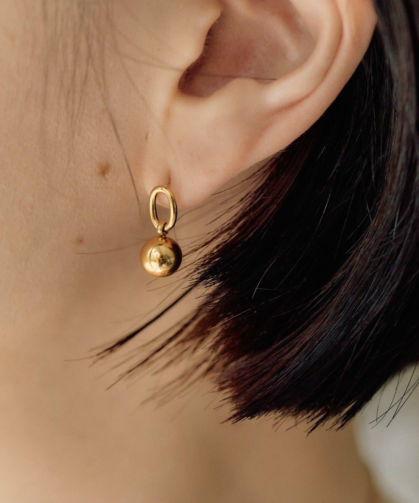 金屬過敏友好 不鏽鋼 圈環×圓珠設計 耳釘
