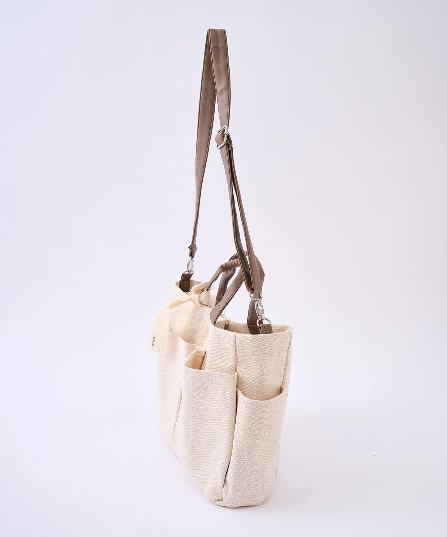 人造皮拼接 2WAY設計 單肩包 Shoulder Bag_069 S.blanc